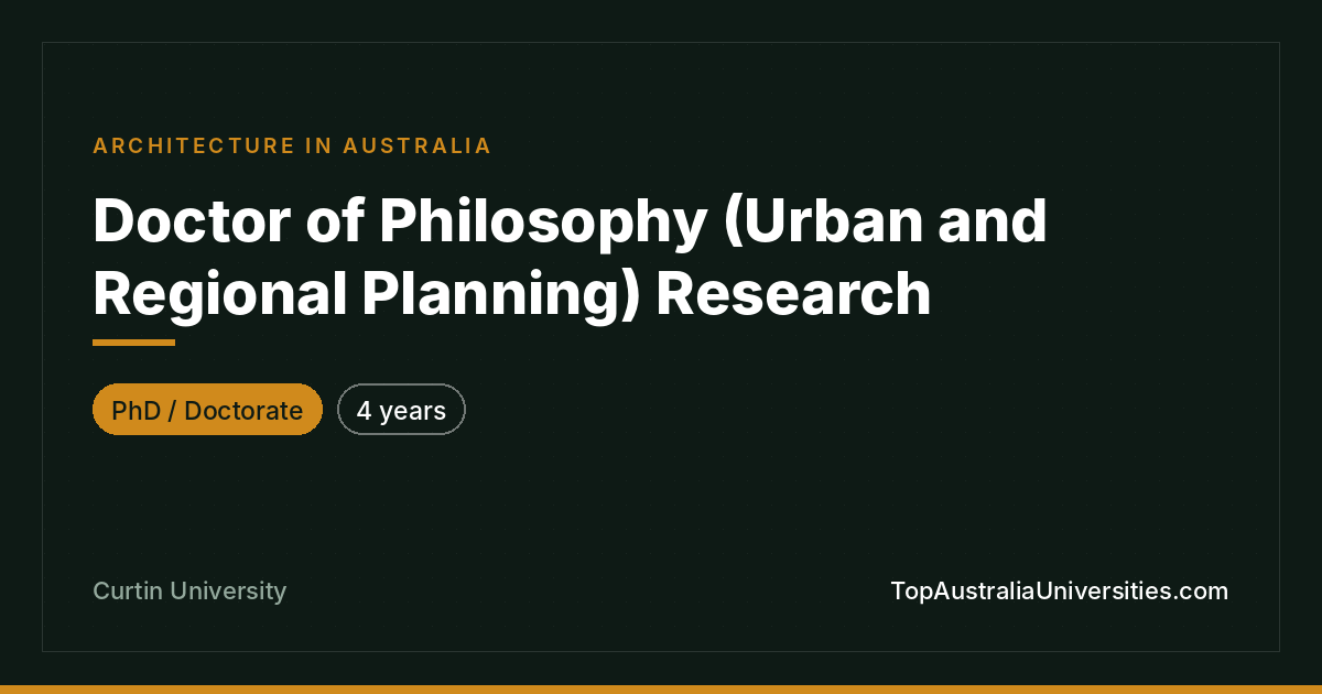 PhD Urban and Regional Planning at Curtin University