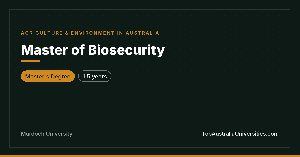 Master of Biosecurity at Murdoch University, Perth