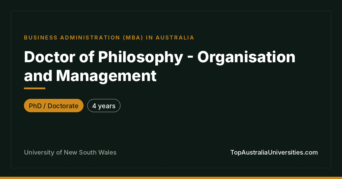 PhD in Organisation and Management | UNSW Sydney