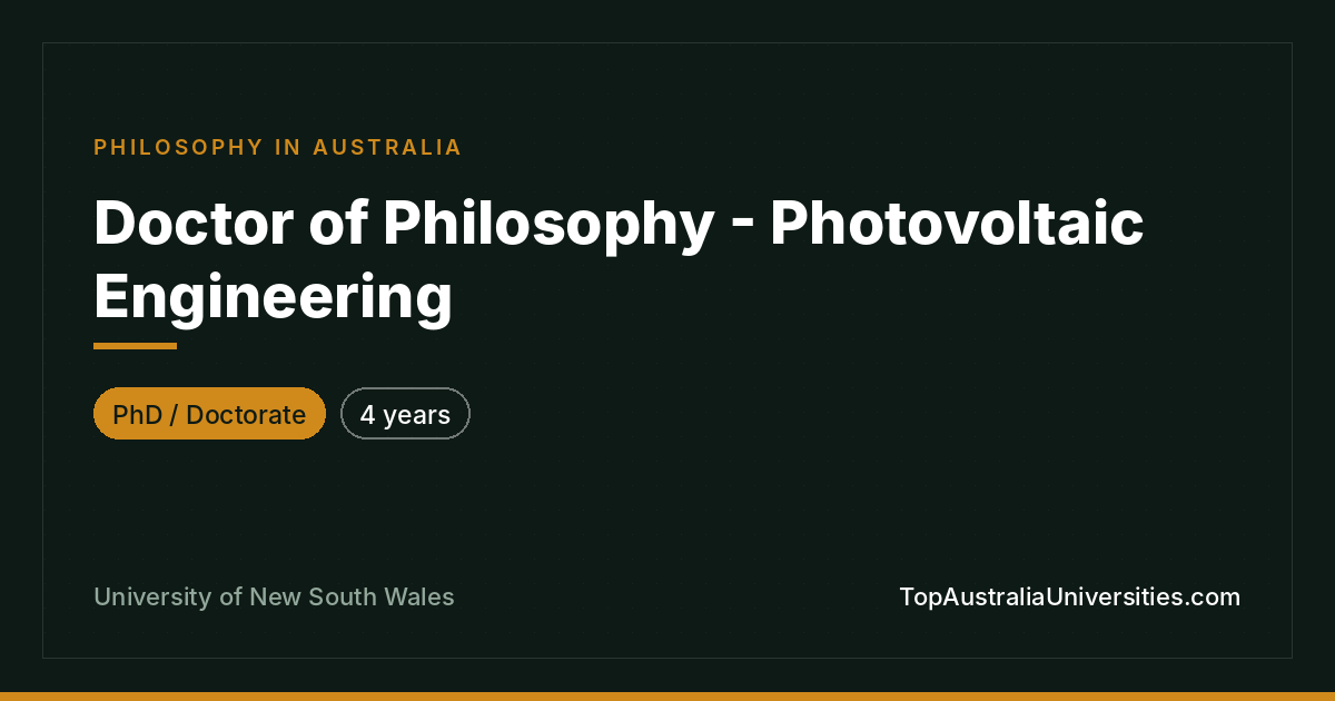 PhD in Photovoltaic Engineering – UNSW Sydney