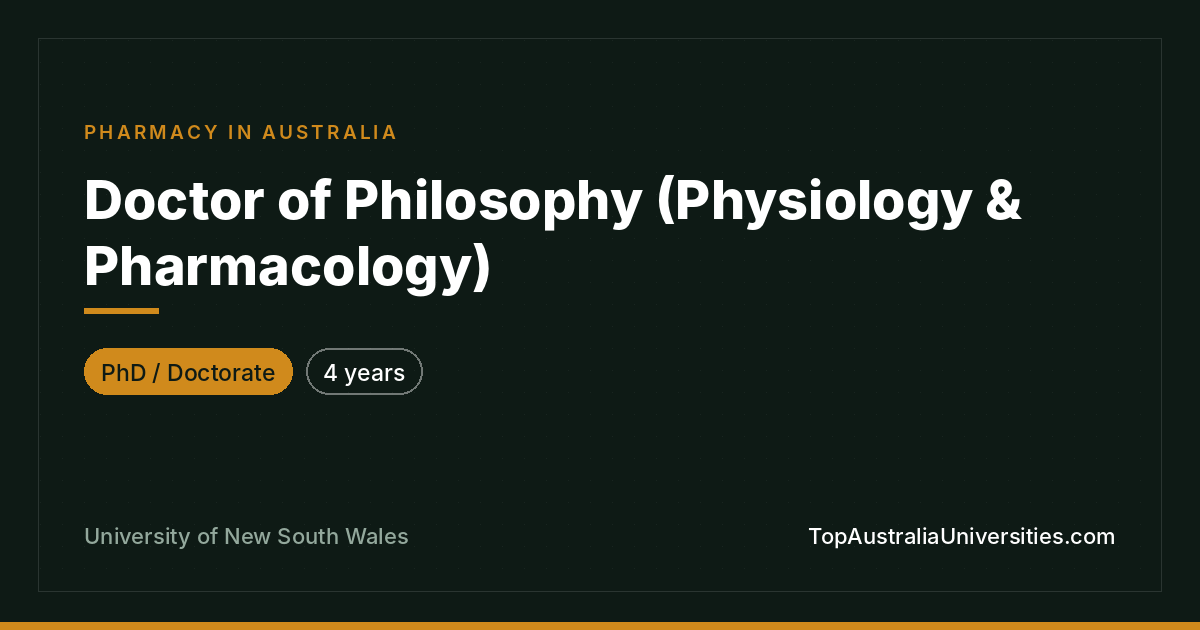 PhD in Physiology & Pharmacology – UNSW Sydney