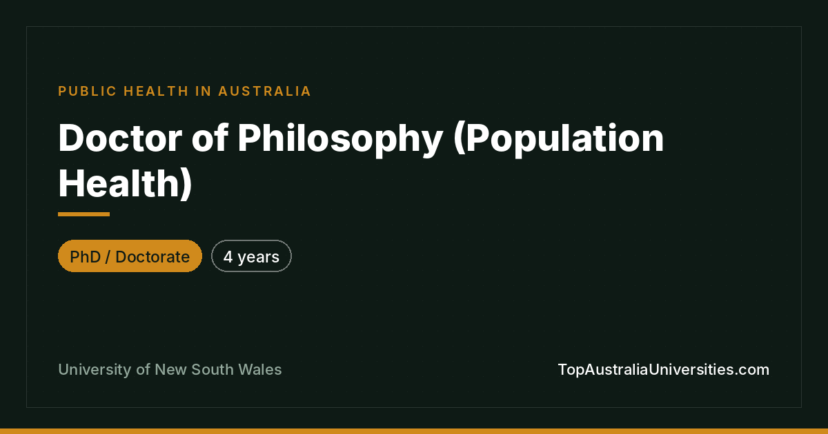 PhD (Population Health) at UNSW – Doctorate Research Sydney