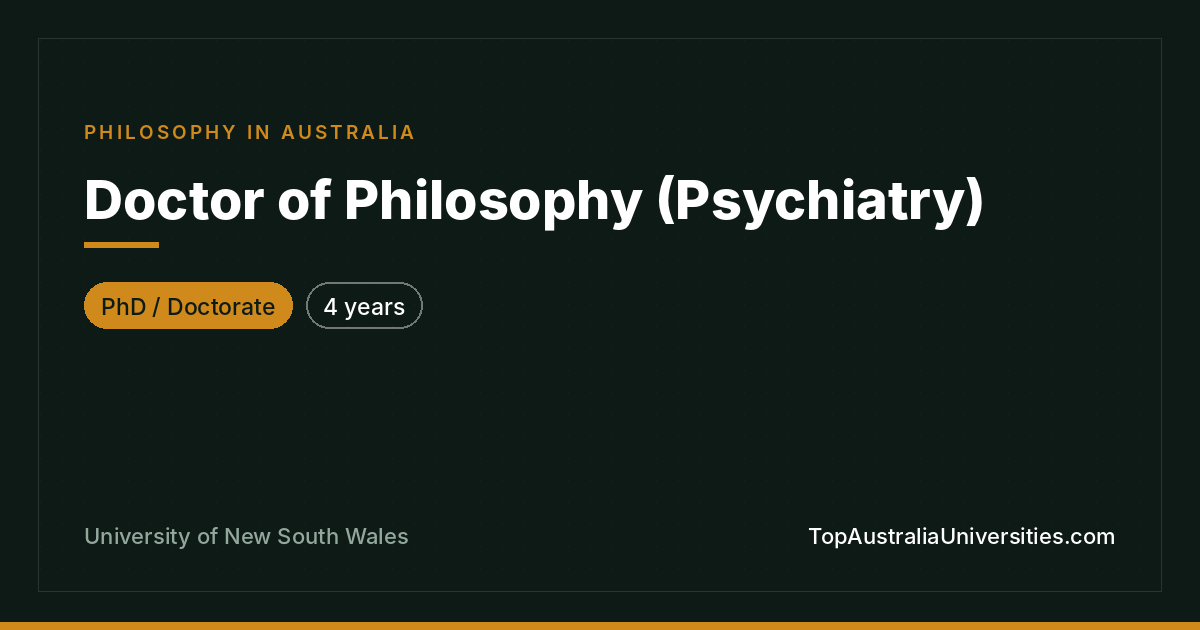 PhD in Psychiatry at UNSW, Sydney