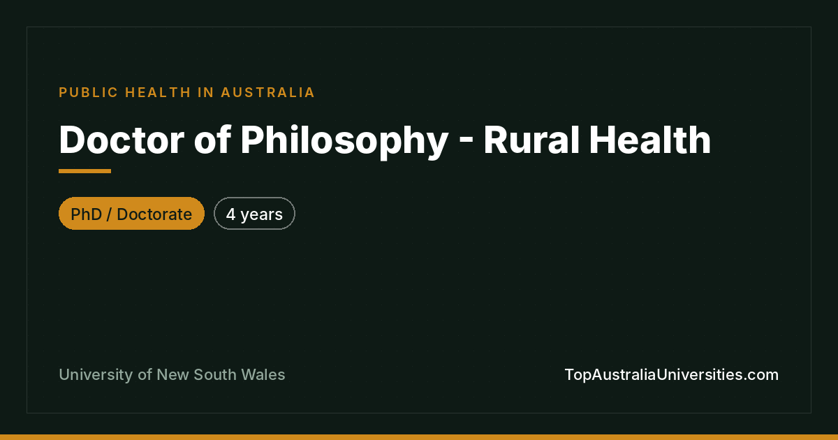 PhD in Rural Health at UNSW | Public Health Doctorate