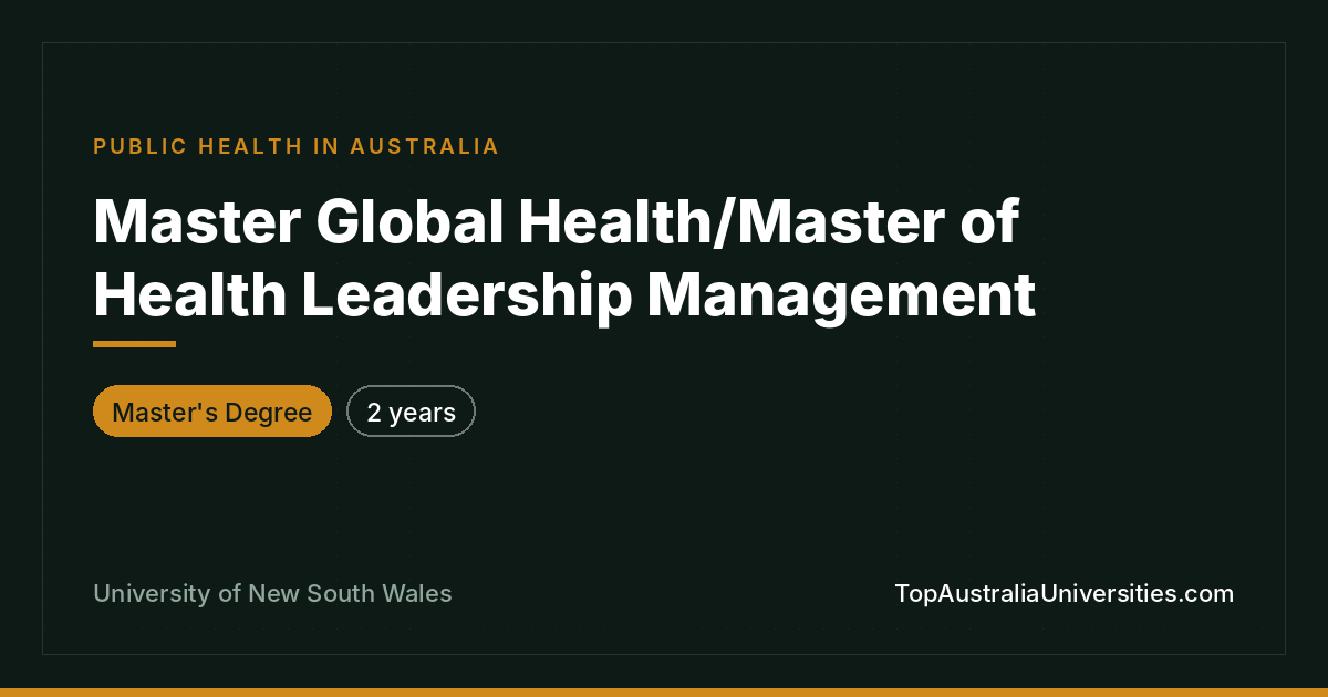 Master Global Health/Master Health Leadership UNSW