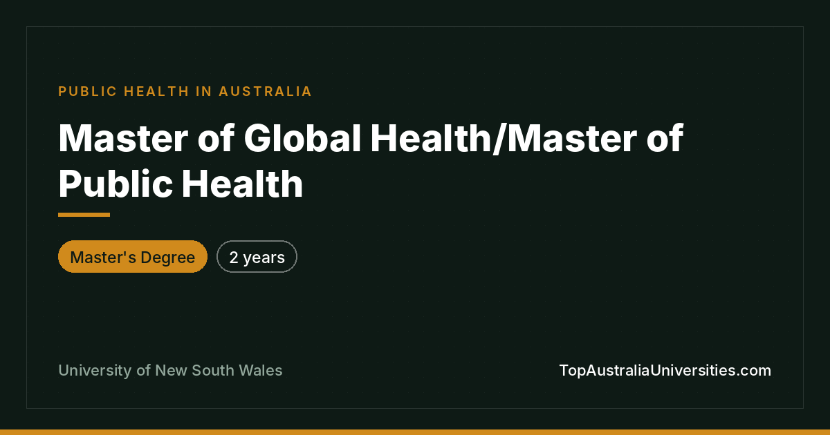 Master of Global Health/Master of Public Health | UNSW Sydne