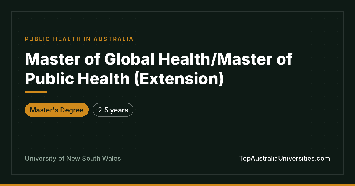 Master of Global Health/Public Health (Extension) - UNSW