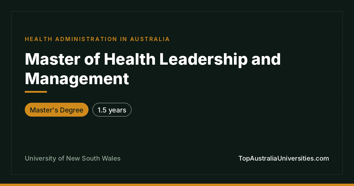 Master of Health Leadership and Management | UNSW