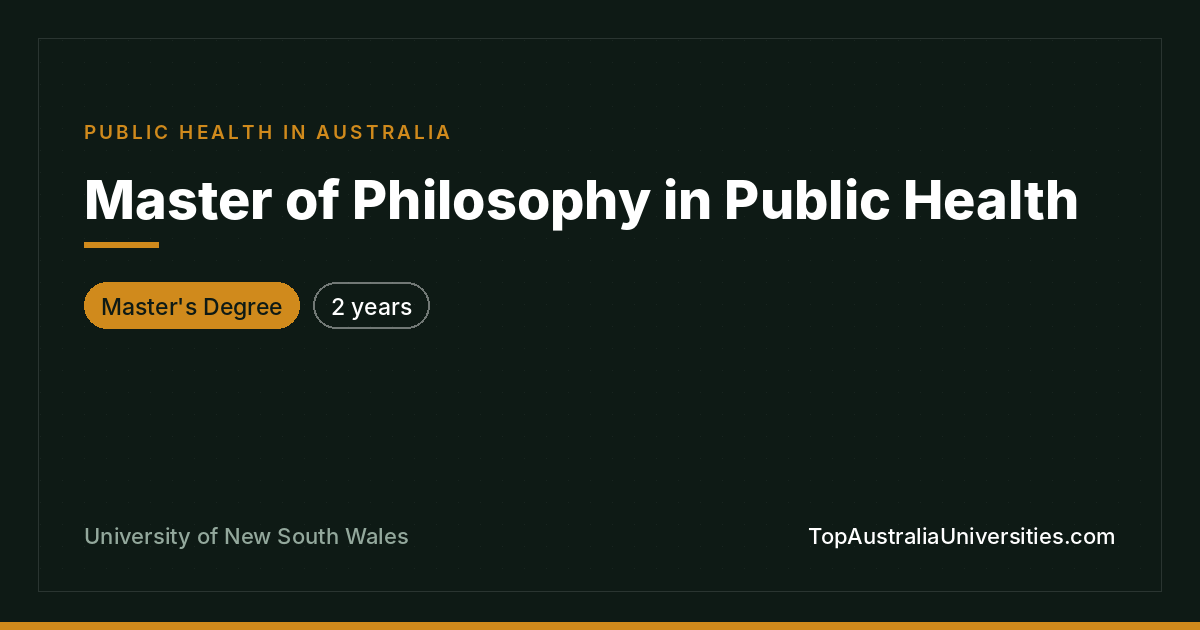 Master of Philosophy in Public Health | UNSW Sydney