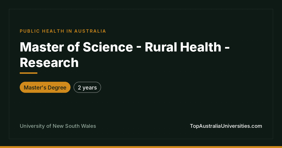 Master of Science - Rural Health Research | UNSW