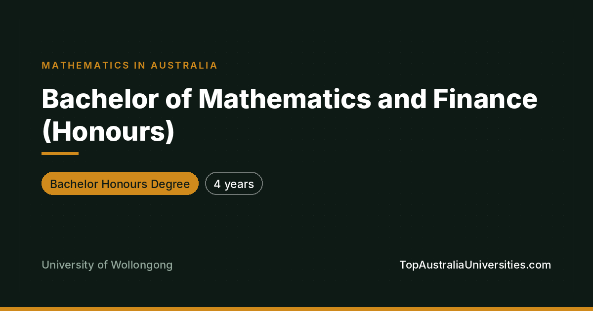 Bachelor of Mathematics and Finance (Honours) | UOW